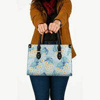 Pastel Cyan Tropical Hawaii Leather Bag Seamless Monstera Plumeria Hawaiian Pattern LT14 - Polynesian Pride