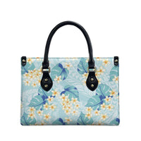 Pastel Cyan Tropical Hawaii Leather Bag Seamless Monstera Plumeria Hawaiian Pattern LT14 - Polynesian Pride