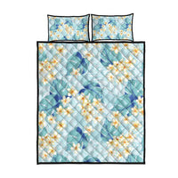 Pastel Cyan Tropical Hawaii Quilt Bed Set Seamless Monstera Plumeria Hawaiian Pattern - Polynesian Pride