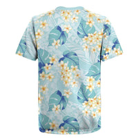 Pastel Cyan Tropical Hawaii Rugby Jersey Seamless Monstera Plumeria Hawaiian Pattern - Polynesian Pride