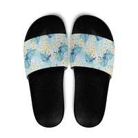Pastel Cyan Tropical Hawaii Slide Sandals Seamless Monstera Plumeria Hawaiian Pattern LT14 Pastel Cyan - Polynesian Pride