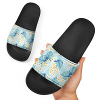 Pastel Cyan Tropical Hawaii Slide Sandals Seamless Monstera Plumeria Hawaiian Pattern LT14 - Polynesian Pride