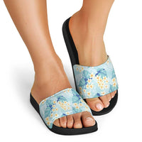 Pastel Cyan Tropical Hawaii Slide Sandals Seamless Monstera Plumeria Hawaiian Pattern LT14 - Polynesian Pride