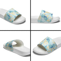 Pastel Cyan Tropical Hawaii Slide Sandals Seamless Monstera Plumeria Hawaiian Pattern LT14 - Polynesian Pride