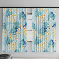 Pastel Cyan Tropical Hawaii Window Curtain Seamless Monstera Plumeria Hawaiian Pattern - Polynesian Pride
