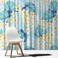 Pastel Cyan Tropical Hawaii Window Curtain Seamless Monstera Plumeria Hawaiian Pattern - Polynesian Pride