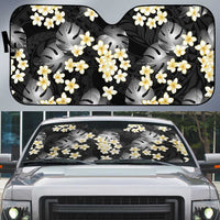 Black Tropical Hawaii Auto Sun Shade Seamless Monstera Plumeria Hawaiian Pattern LT14 Black - Polynesian Pride
