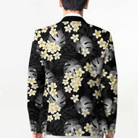 Black Tropical Hawaii Blazer Seamless Monstera Plumeria Hawaiian Pattern - Polynesian Pride
