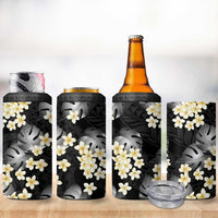 Black Tropical Hawaii 4 in 1 Can Cooler Tumbler Seamless Monstera Plumeria Hawaiian Pattern LT14 - Polynesian Pride