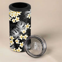 Black Tropical Hawaii 4 in 1 Can Cooler Tumbler Seamless Monstera Plumeria Hawaiian Pattern LT14 - Polynesian Pride