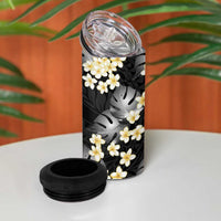 Black Tropical Hawaii 4 in 1 Can Cooler Tumbler Seamless Monstera Plumeria Hawaiian Pattern LT14 - Polynesian Pride