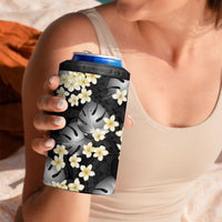 Black Tropical Hawaii 4 in 1 Can Cooler Tumbler Seamless Monstera Plumeria Hawaiian Pattern LT14 - Polynesian Pride