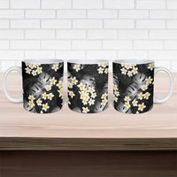 Black Tropical Hawaii Ceramic Mug Seamless Monstera Plumeria Hawaiian Pattern LT14 - Polynesian Pride