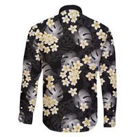 Black Tropical Hawaii Family Matching Off The Shoulder Long Sleeve Dress and Hawaiian Shirt Seamless Monstera Plumeria Hawaiian Pattern - Polynesian Pride