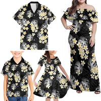 Black Tropical Hawaii Family Matching Off Shoulder Maxi Dress and Hawaiian Shirt Seamless Monstera Plumeria Hawaiian Pattern - Polynesian Pride