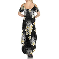 Black Tropical Hawaii Family Matching Summer Maxi Dress and Hawaiian Shirt Seamless Monstera Plumeria Hawaiian Pattern - Polynesian Pride