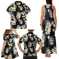 Black Tropical Hawaii Family Matching Tank Maxi Dress and Hawaiian Shirt Seamless Monstera Plumeria Hawaiian Pattern - Polynesian Pride
