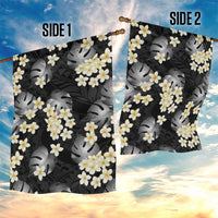 Black Tropical Hawaii Garden Flag Seamless Monstera Plumeria Hawaiian Pattern - Polynesian Pride