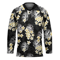 Black Tropical Hawaii Hockey Jersey Seamless Monstera Plumeria Hawaiian Pattern - Polynesian Pride