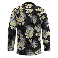 Black Tropical Hawaii Hockey Jersey Seamless Monstera Plumeria Hawaiian Pattern LT14 - Polynesian Pride
