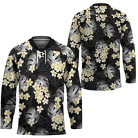 Black Tropical Hawaii Hockey Jersey Seamless Monstera Plumeria Hawaiian Pattern LT14 - Polynesian Pride