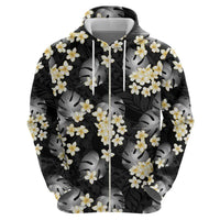 Black Tropical Hawaii Hoodie Seamless Monstera Plumeria Hawaiian Pattern - Polynesian Pride