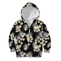 Black Tropical Hawaii Kid Hoodie Seamless Monstera Plumeria Hawaiian Pattern LT14 Zip Hoodie Black - Polynesian Pride
