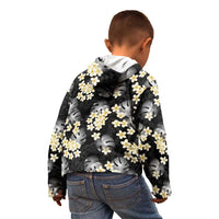 Black Tropical Hawaii Kid Hoodie Seamless Monstera Plumeria Hawaiian Pattern LT14 - Polynesian Pride
