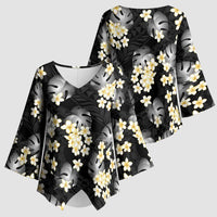 Black Tropical Hawaii Kimono Sleeve Blouse Seamless Monstera Plumeria Hawaiian Pattern - Polynesian Pride
