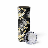 Black Tropical Hawaii Skinny Tumbler Seamless Monstera Plumeria Hawaiian Pattern LT14 - Polynesian Pride
