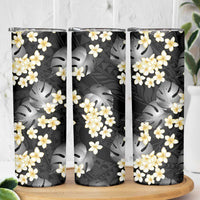 Black Tropical Hawaii Skinny Tumbler Seamless Monstera Plumeria Hawaiian Pattern LT14 - Polynesian Pride