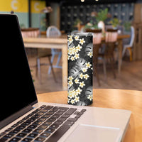 Black Tropical Hawaii Skinny Tumbler Seamless Monstera Plumeria Hawaiian Pattern LT14 - Polynesian Pride
