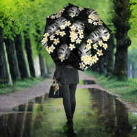 Black Tropical Hawaii Umbrella Seamless Monstera Plumeria Hawaiian Pattern LT14 - Polynesian Pride