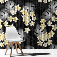 Black Tropical Hawaii Window Curtain Seamless Monstera Plumeria Hawaiian Pattern - Polynesian Pride