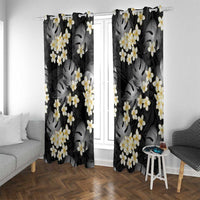 Black Tropical Hawaii Window Curtain Seamless Monstera Plumeria Hawaiian Pattern - Polynesian Pride