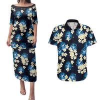 Blue Tropical Hawaii Couples Matching Puletasi and Hawaiian Shirt Seamless Monstera Plumeria Hawaiian Pattern - Polynesian Pride