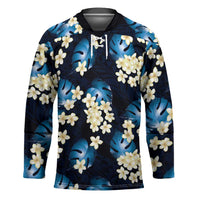 Blue Tropical Hawaii Hockey Jersey Seamless Monstera Plumeria Hawaiian Pattern LT14 Unisex Blue - Polynesian Pride