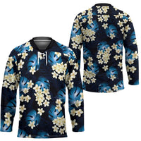 Blue Tropical Hawaii Hockey Jersey Seamless Monstera Plumeria Hawaiian Pattern LT14 - Polynesian Pride