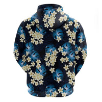 Blue Tropical Hawaii Hoodie Seamless Monstera Plumeria Hawaiian Pattern - Polynesian Pride