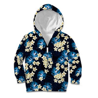 Blue Tropical Hawaii Kid Hoodie Seamless Monstera Plumeria Hawaiian Pattern LT14 Zip Hoodie Blue - Polynesian Pride