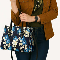 Blue Tropical Hawaii Leather Bag Seamless Monstera Plumeria Hawaiian Pattern LT14 - Polynesian Pride