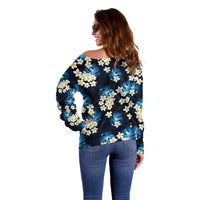 Blue Tropical Hawaii Off Shoulder Sweater Seamless Monstera Plumeria Hawaiian Pattern LT14 - Polynesian Pride