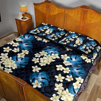 Blue Tropical Hawaii Quilt Bed Set Seamless Monstera Plumeria Hawaiian Pattern - Polynesian Pride