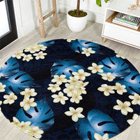 Blue Tropical Hawaii Round Carpet Seamless Monstera Plumeria Hawaiian Pattern - Polynesian Pride