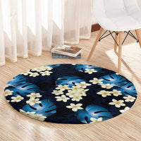 Blue Tropical Hawaii Round Carpet Seamless Monstera Plumeria Hawaiian Pattern - Polynesian Pride