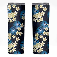 Blue Tropical Hawaii Skinny Tumbler Seamless Monstera Plumeria Hawaiian Pattern LT14 Blue - Polynesian Pride