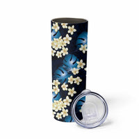 Blue Tropical Hawaii Skinny Tumbler Seamless Monstera Plumeria Hawaiian Pattern LT14 - Polynesian Pride