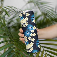 Blue Tropical Hawaii Skinny Tumbler Seamless Monstera Plumeria Hawaiian Pattern LT14 - Polynesian Pride