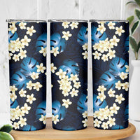 Blue Tropical Hawaii Skinny Tumbler Seamless Monstera Plumeria Hawaiian Pattern LT14 - Polynesian Pride