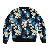 Blue Tropical Hawaii Sleeve Zip Bomber Jacket Seamless Monstera Plumeria Hawaiian Pattern - Polynesian Pride